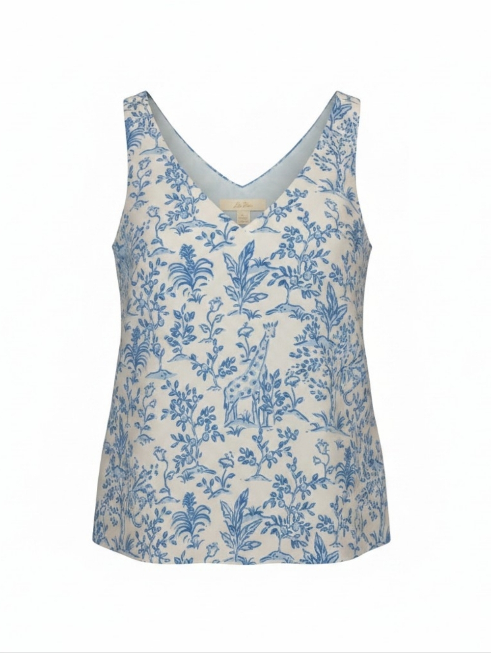 Lilly Pulitzer Light Blue & White Toile V-Neck Camisole Tank Florin Top